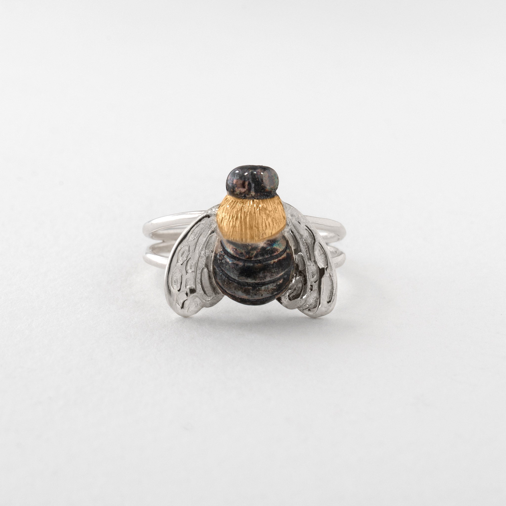 Bee Ring Sterling Silver Ring with Gold Plated Detail