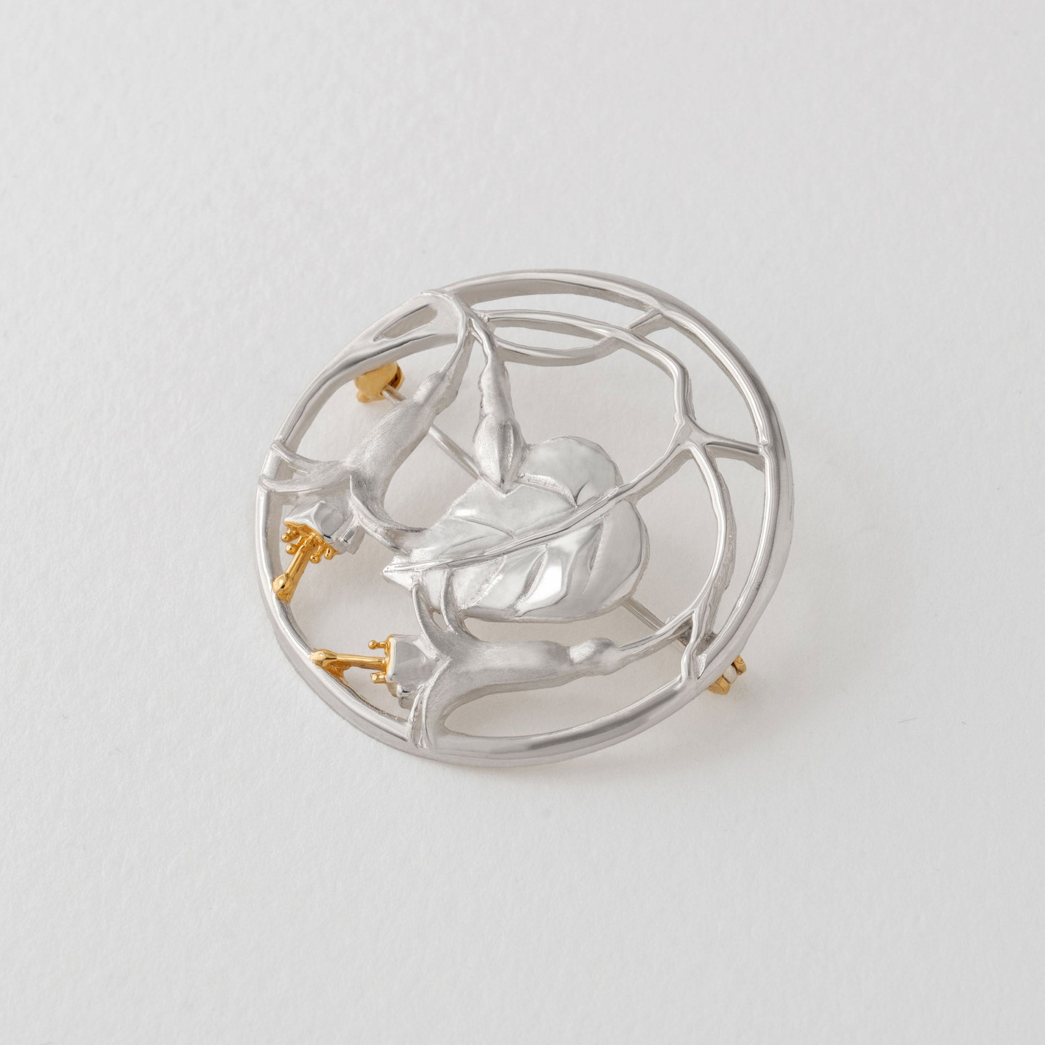 Sterling silver ladies flower brooch. Floral Fuchsia brooch pin.