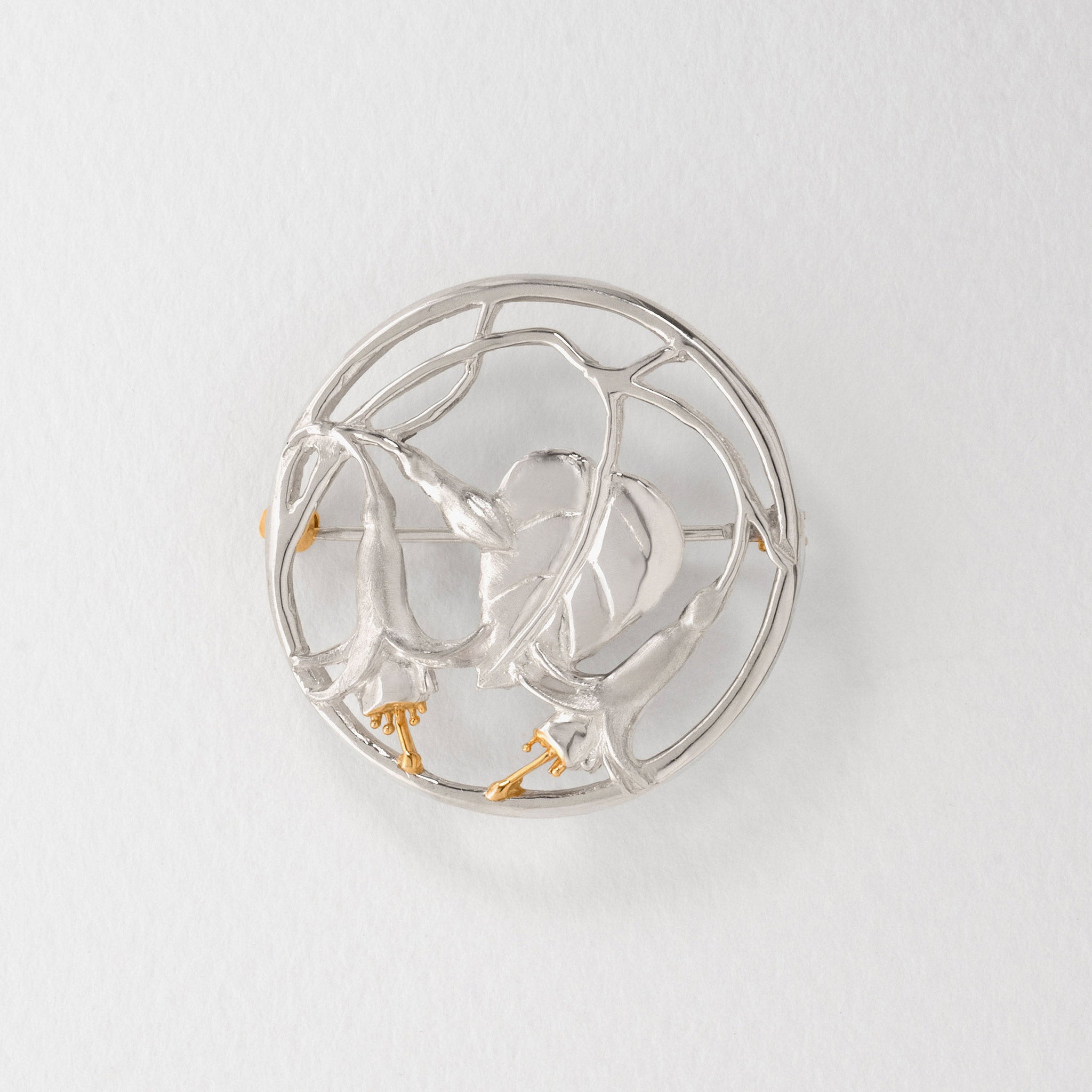 Sterling silver ladies flower brooch. Floral Fuchsia brooch pin.