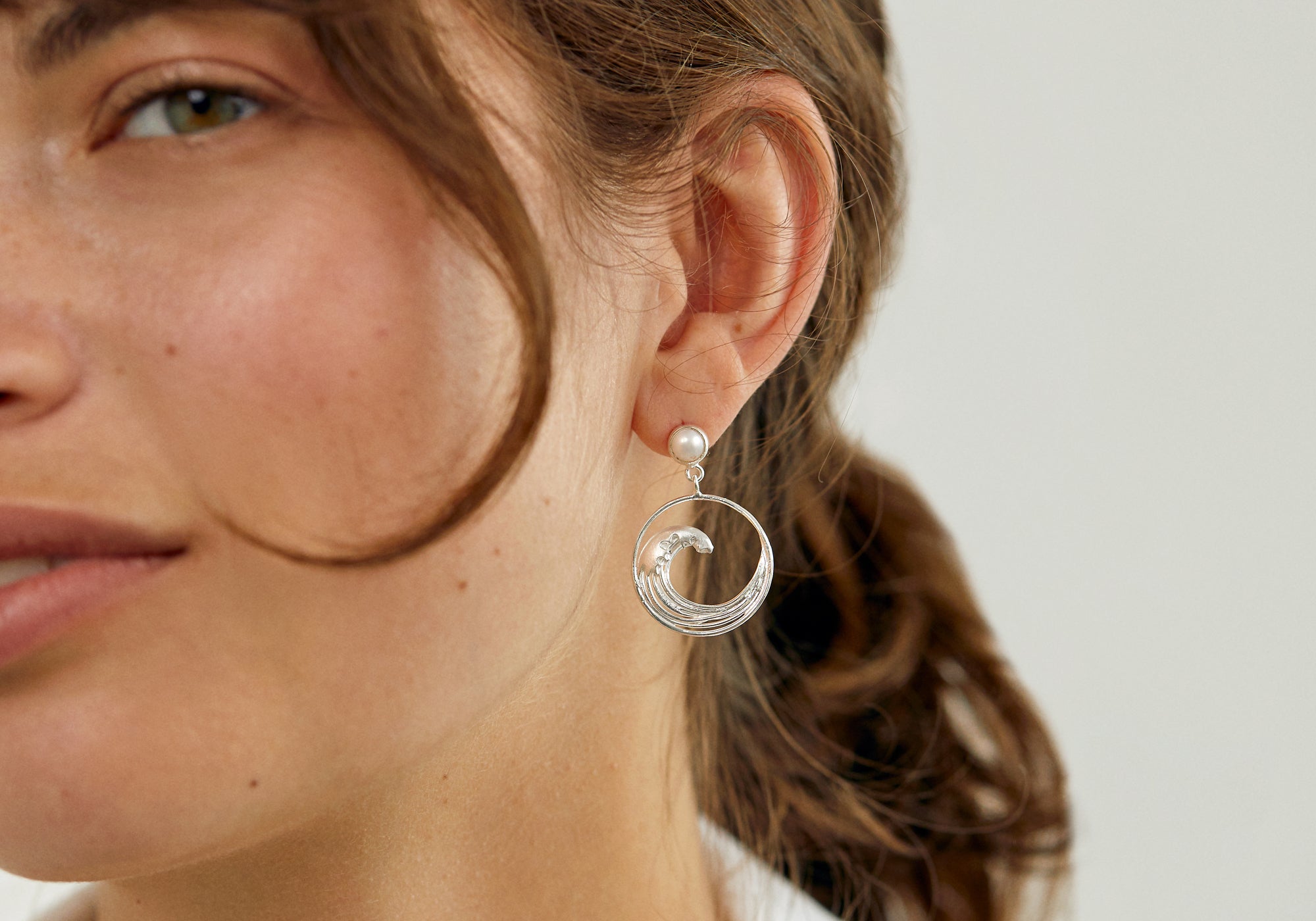 Hokusai great wave drop earrings by Paula Bolton.