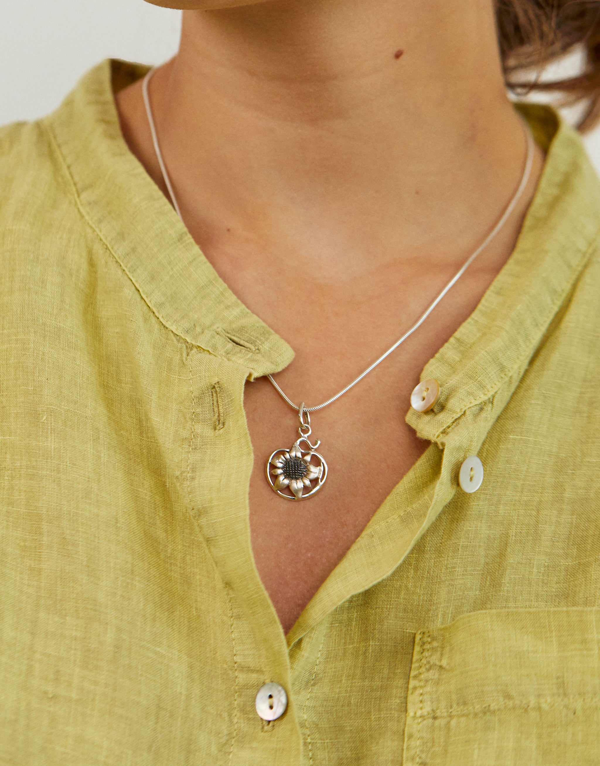 silver sunflower Van Gogh inspired necklace