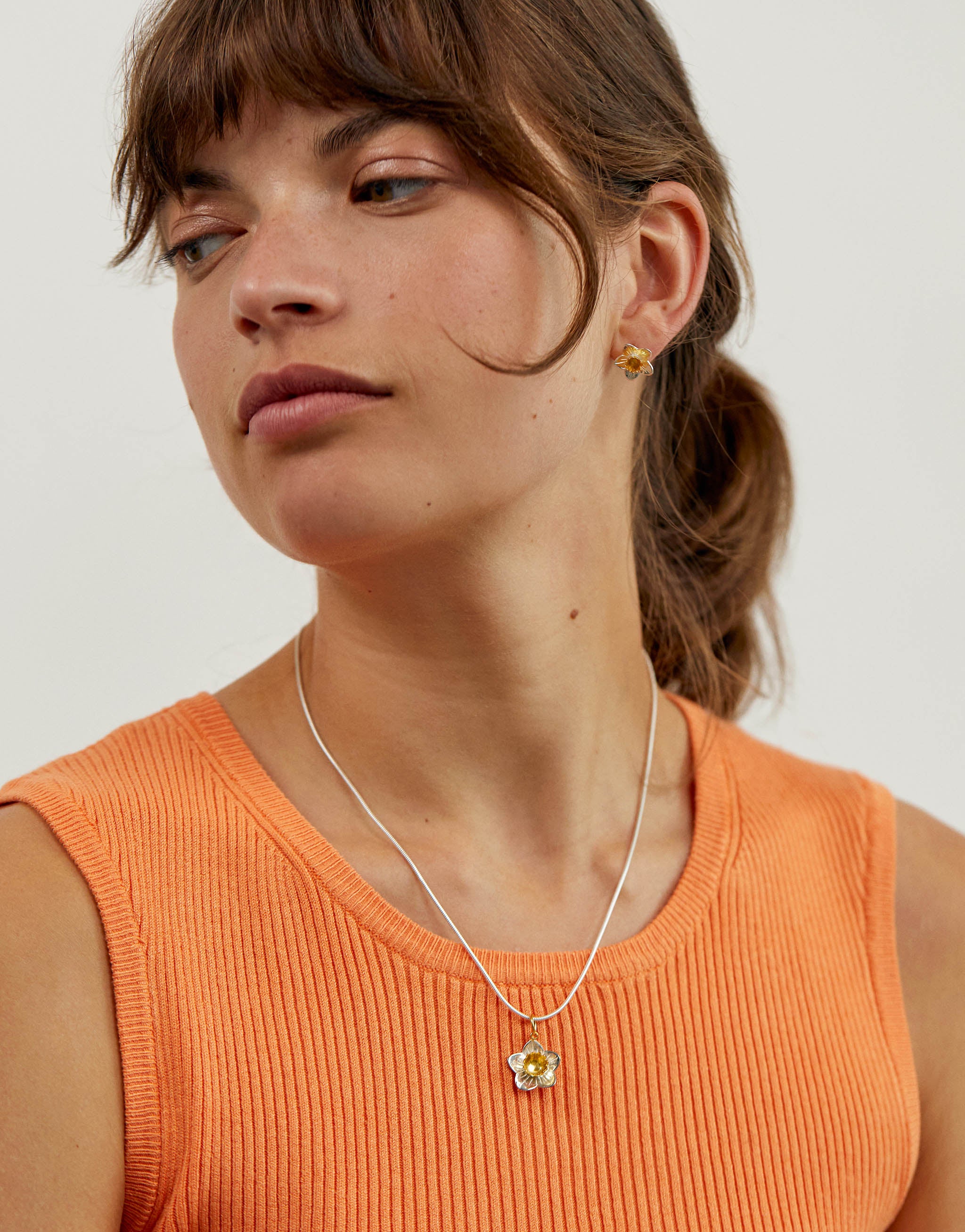 Daffodil jewellery set with daffodil earrings and necklace in sterling silver and 18ct gold plate