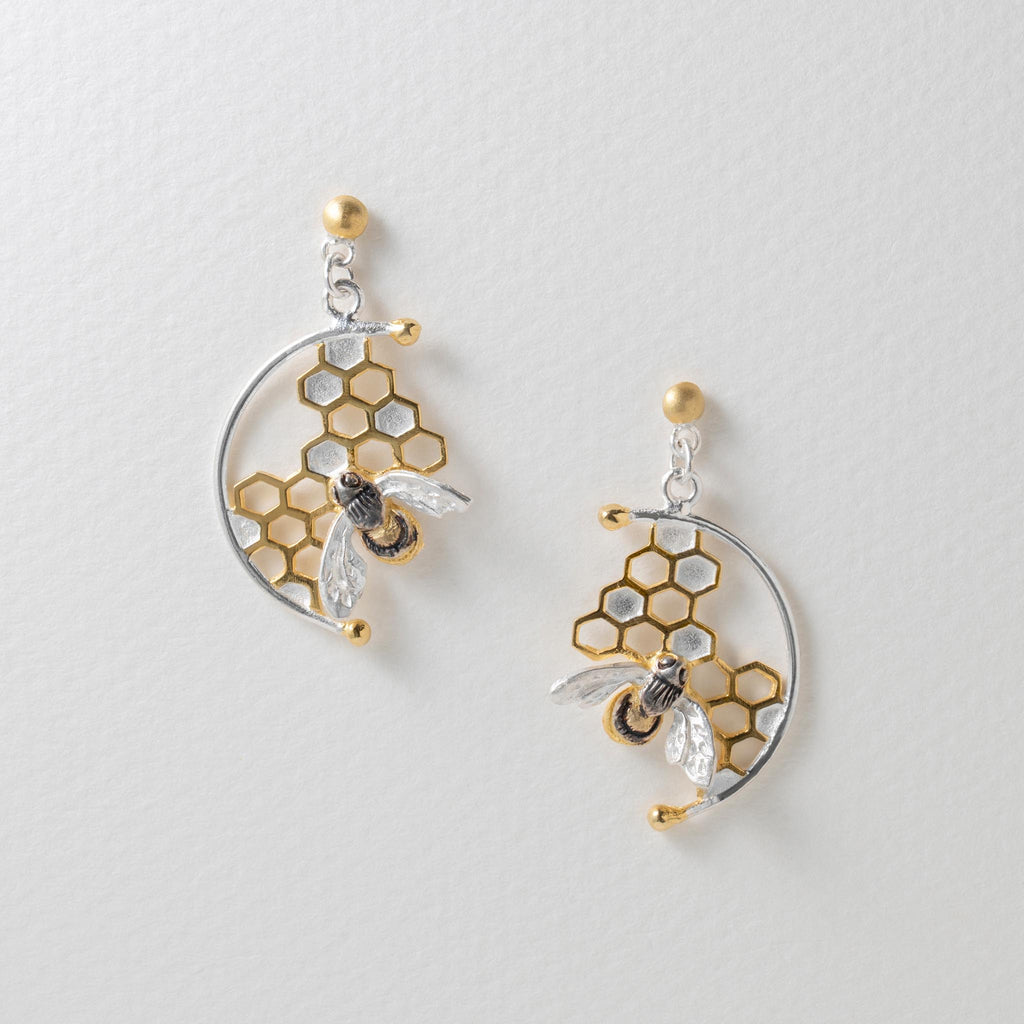 Paula Bolton Silver Jewellery - Honeycomb Bee Earrings