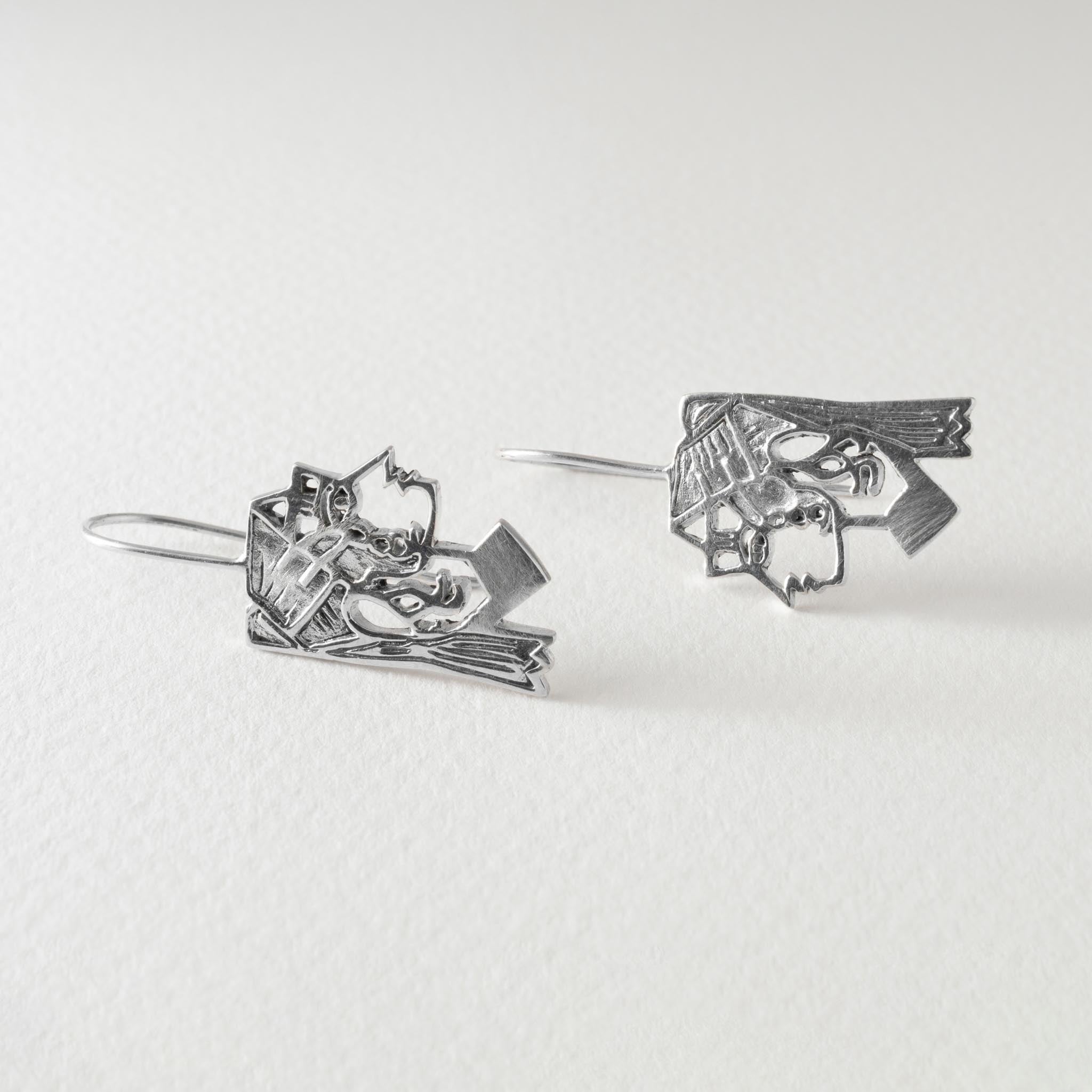 Picasso inspired earrings in sterling silver reflecting Cubism and the Blue Period.