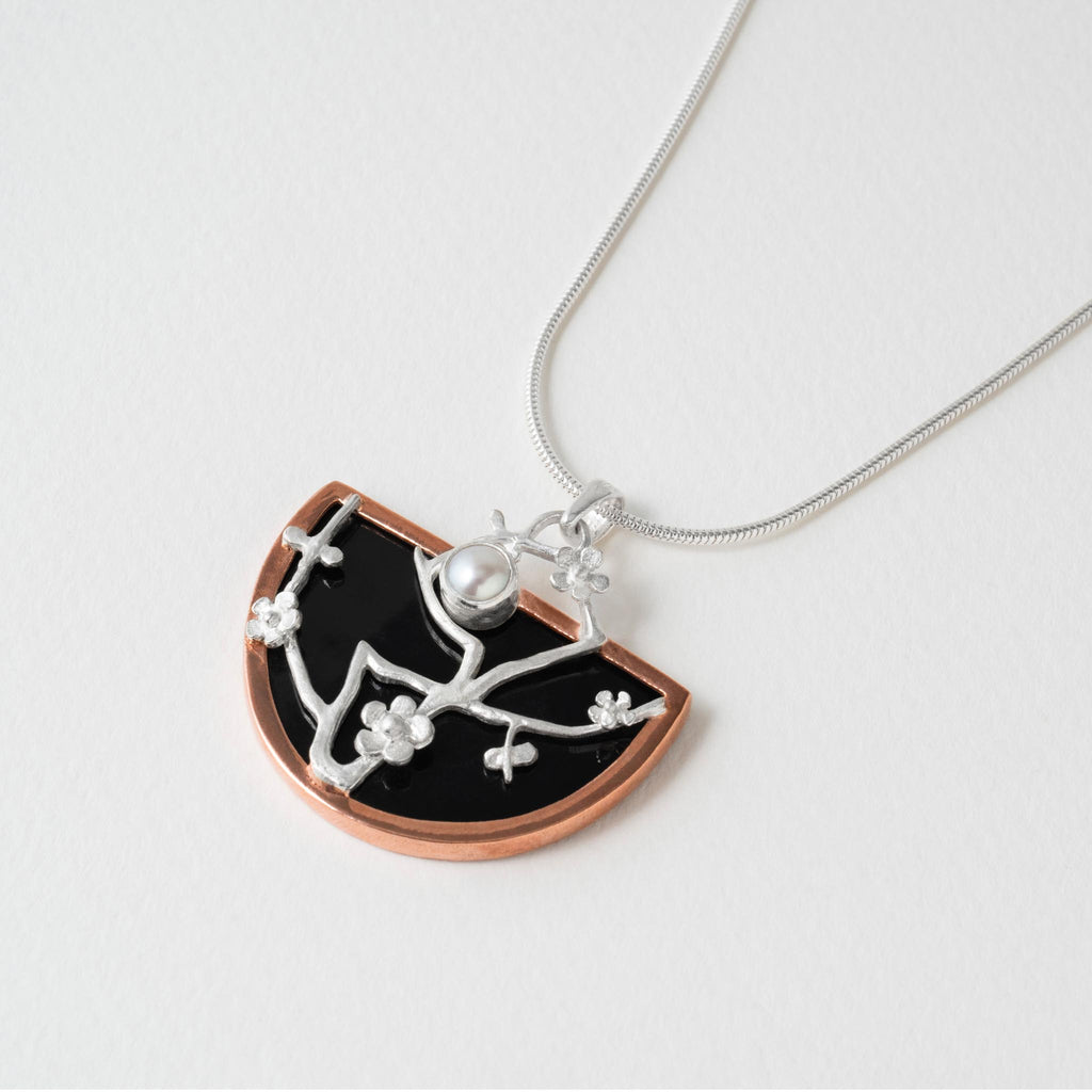 Paula Bolton Silver Jewellery - Japanese Urushi Cherry Blossom Flower Necklace