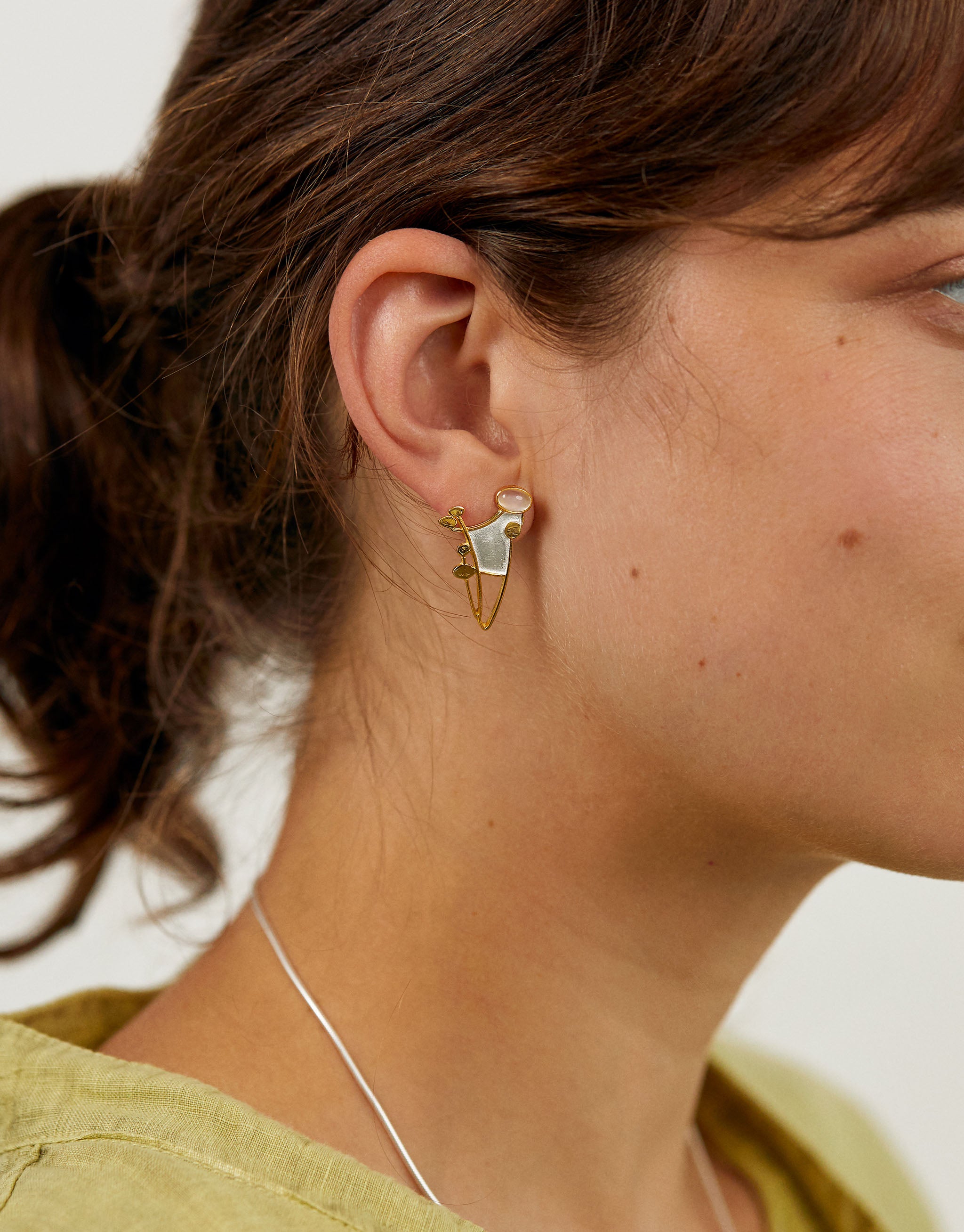 Nature-inspired wildflower earrings with silver, gold accents and moonstone detail.