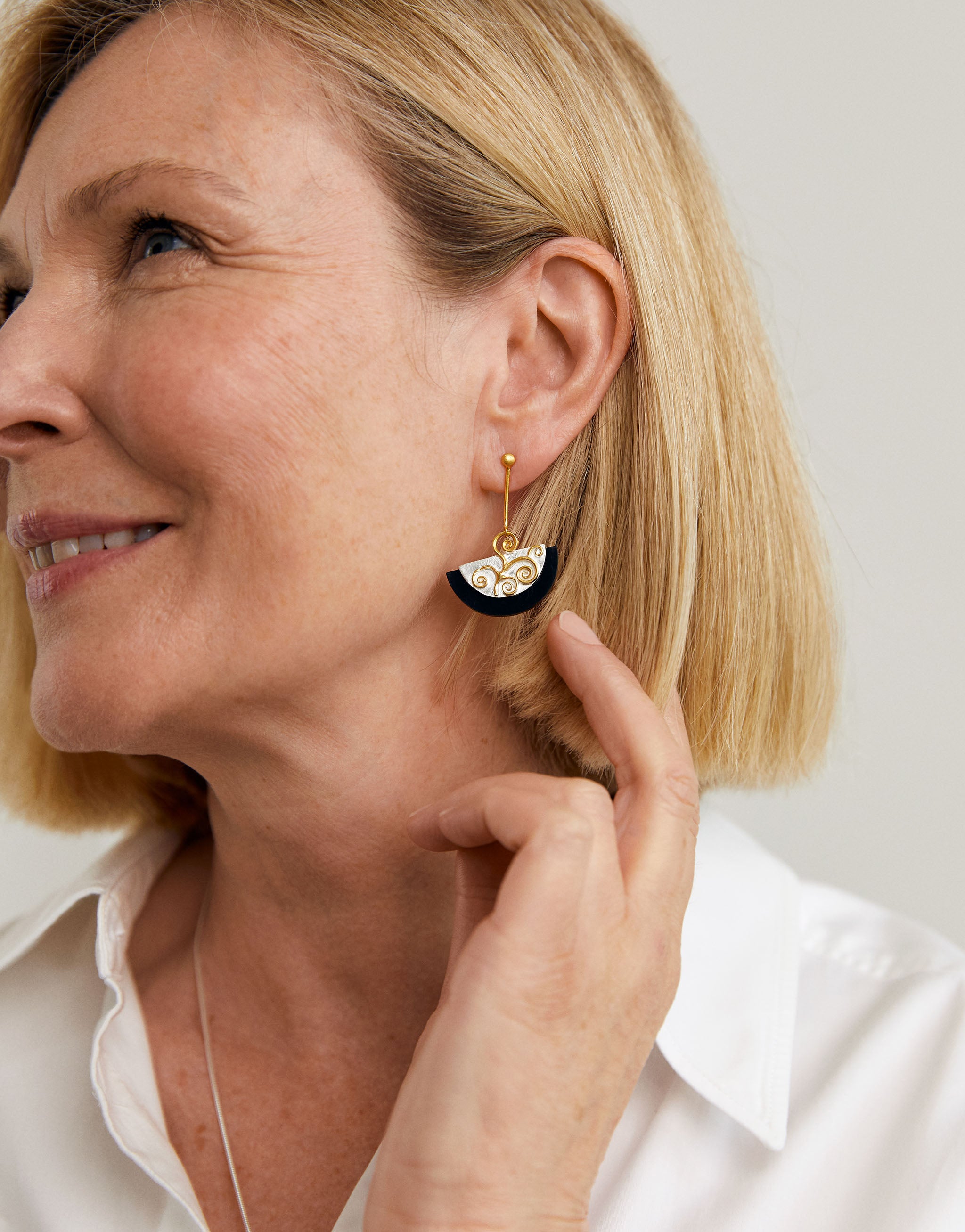 Sterling silver and gold-plated Klimt earrings featuring Tree of Life inspired patterns.