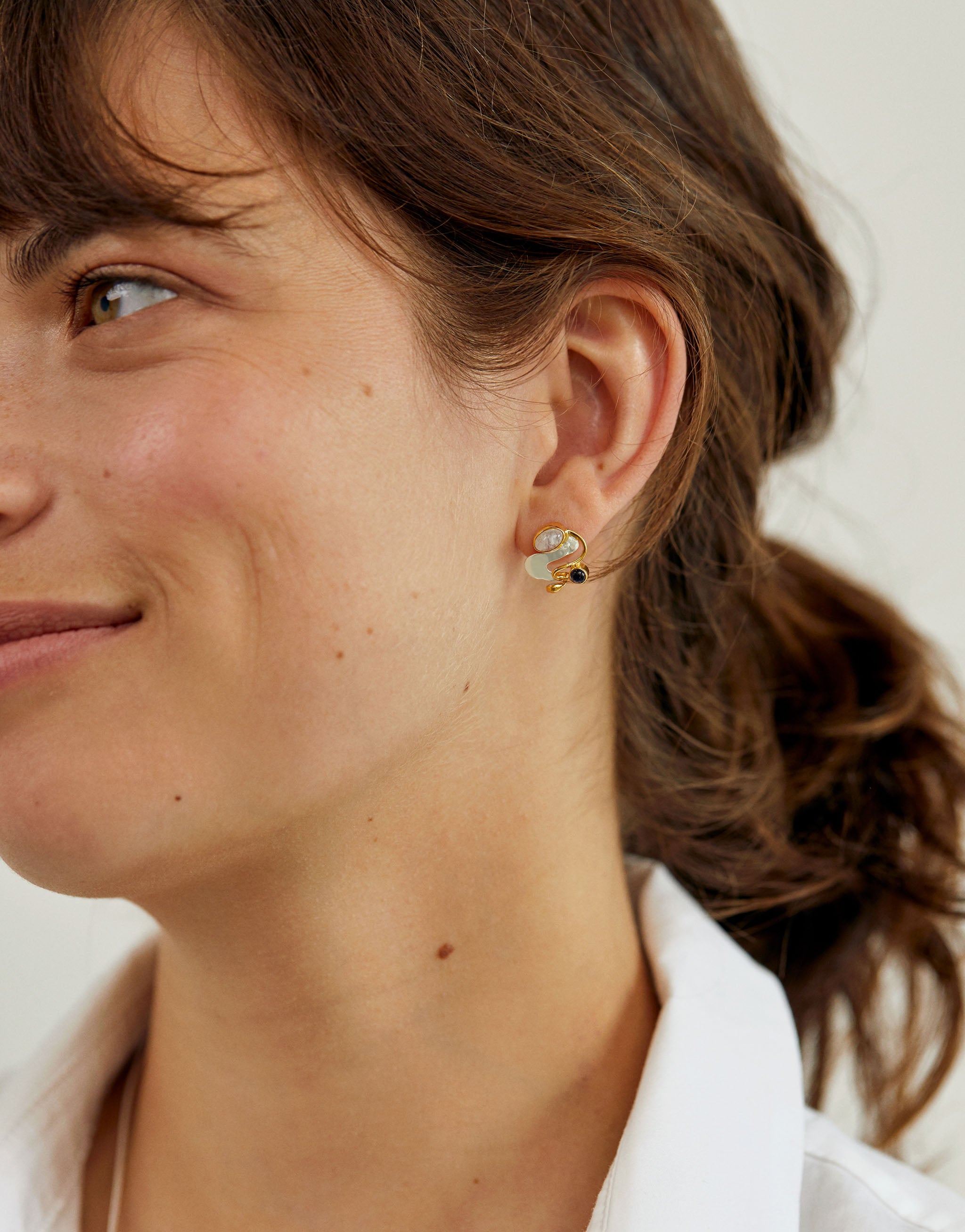 Monet Inspirations earrings in sterling silver with 18ct gold plate, moonstone and iolite.