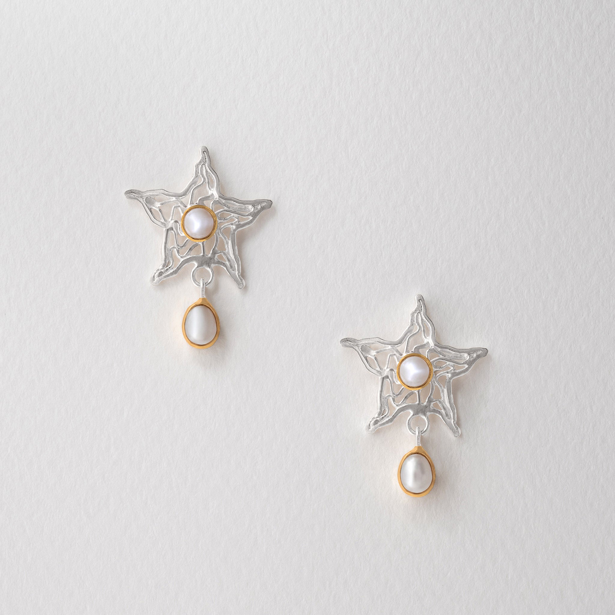 Silver Starfish Stud Earrings with Pearl