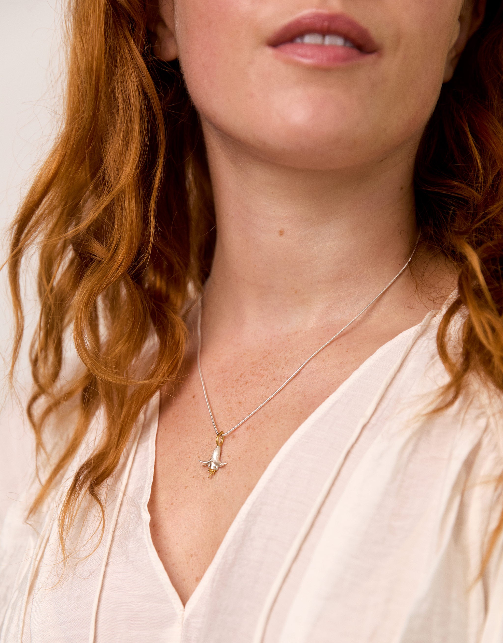 silver chain necklace with fuchsia flower pendant sterling silver gold plate