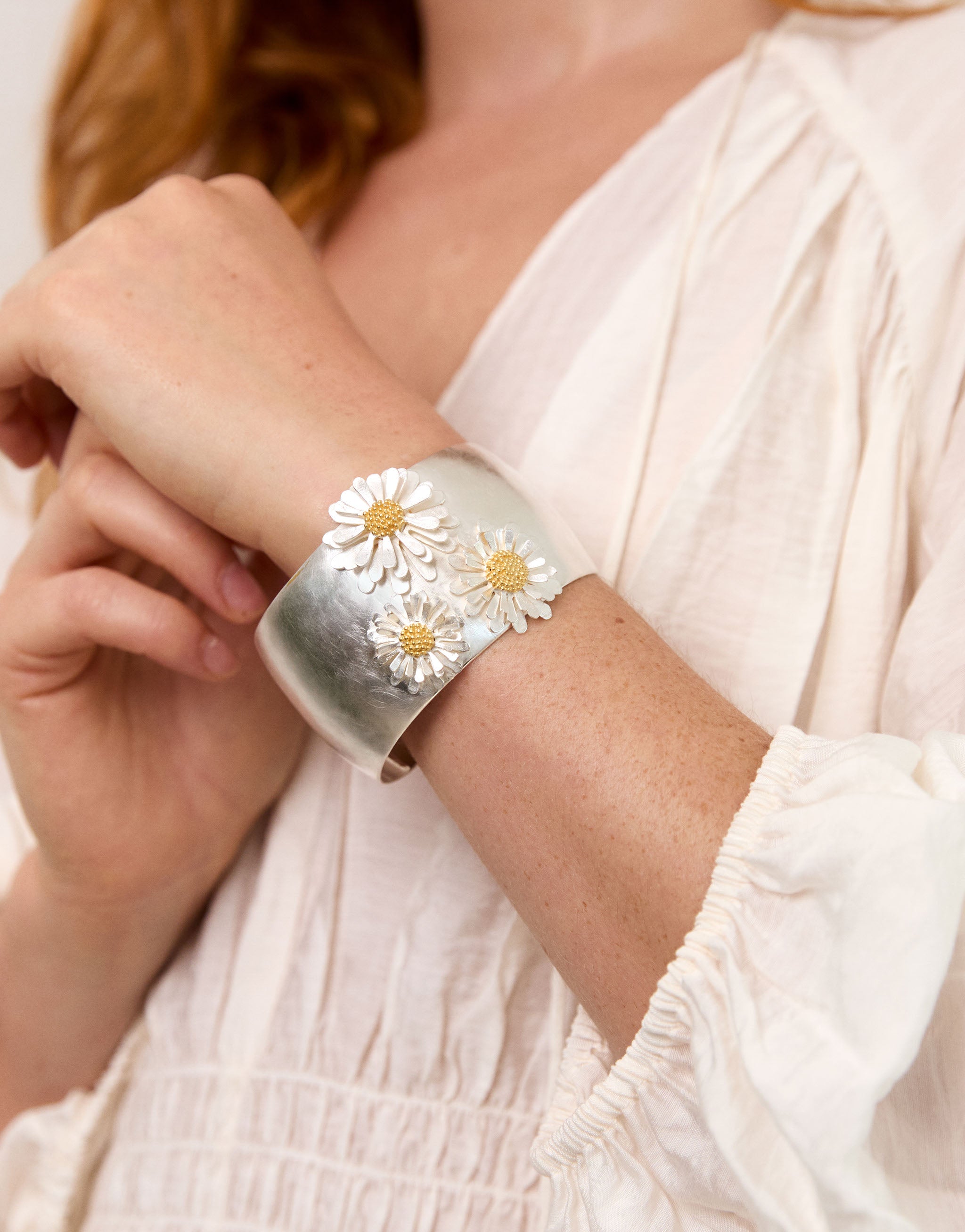 ladies statement flower bangle handmade floral cuff bracelet