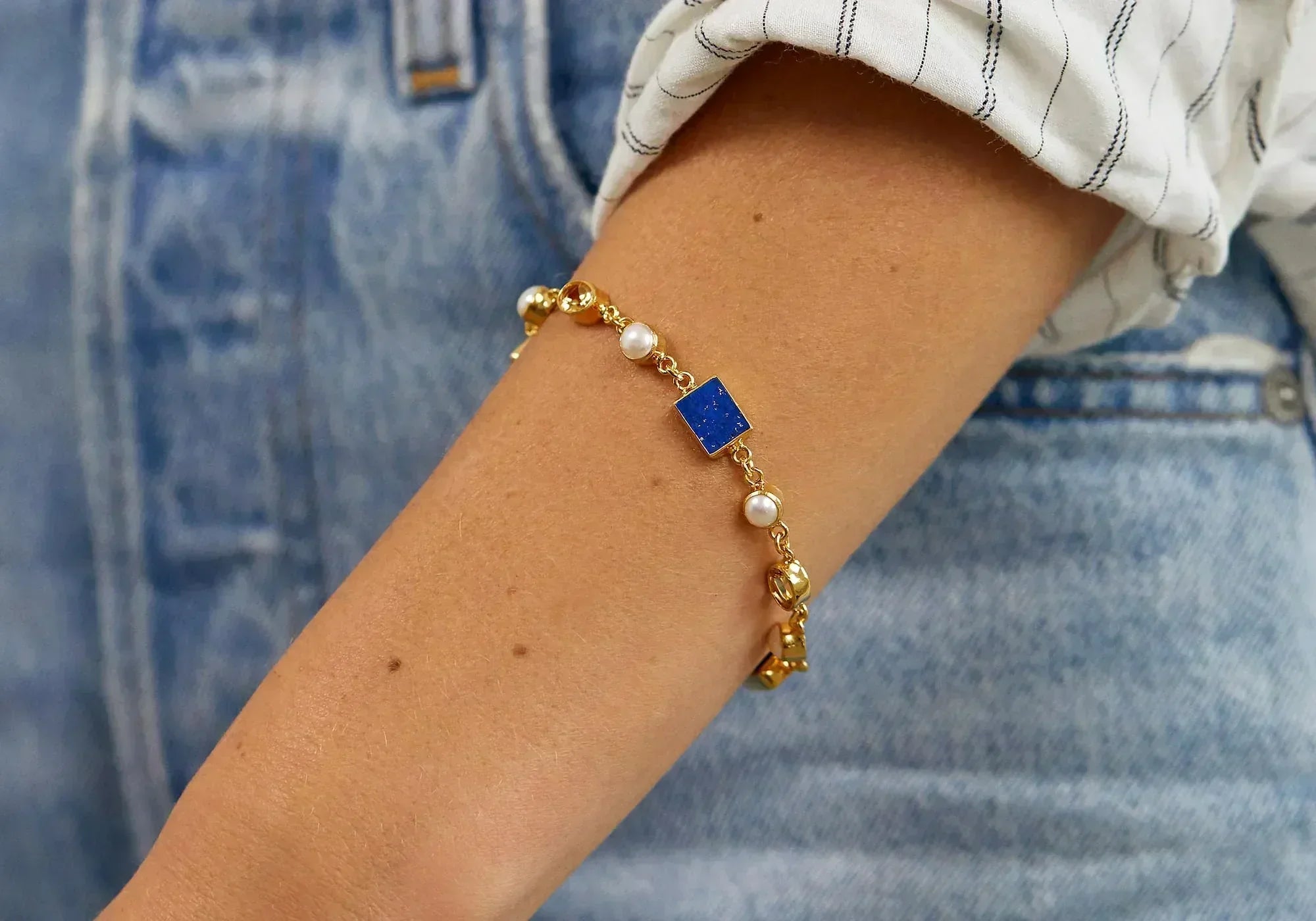 Vermeer Citrine Bracelet with pearls, lapis lazuli and citrine gemstones