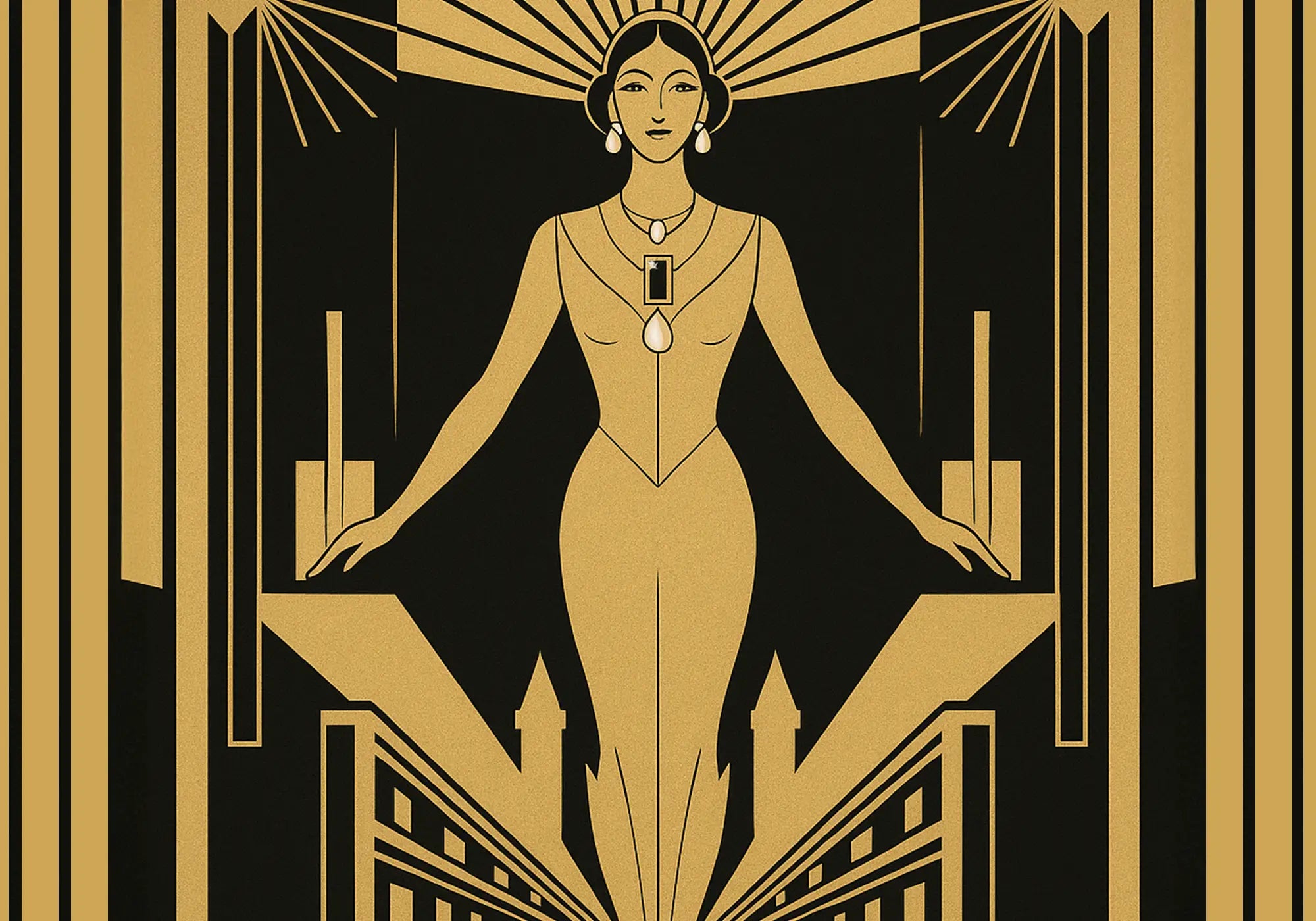 Vintage illustration of geometric Art Deco jewellery style from the Jazz Age, reflecting antique jewellery design and modern Art Deco jewellery inspiration