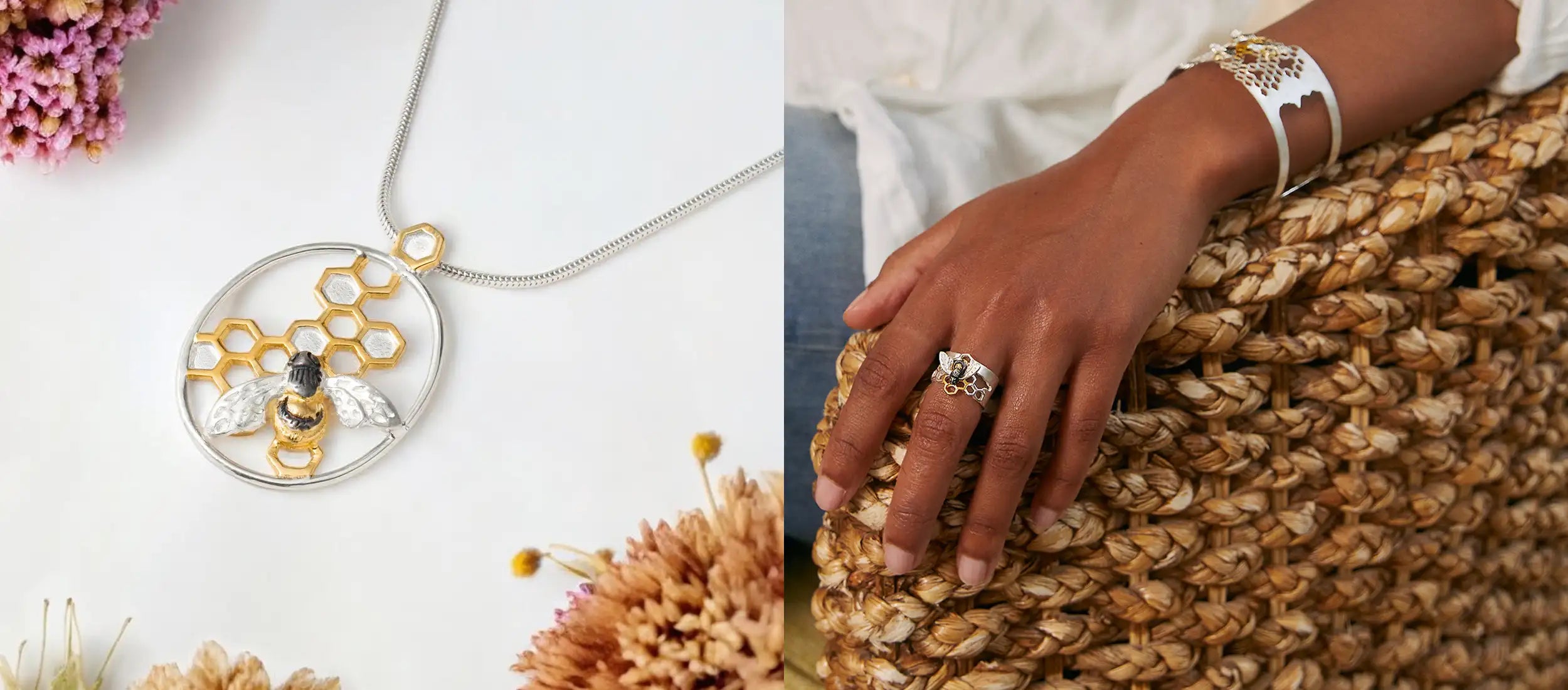 silver bee jewellery handmade bee necklace ring and bangle