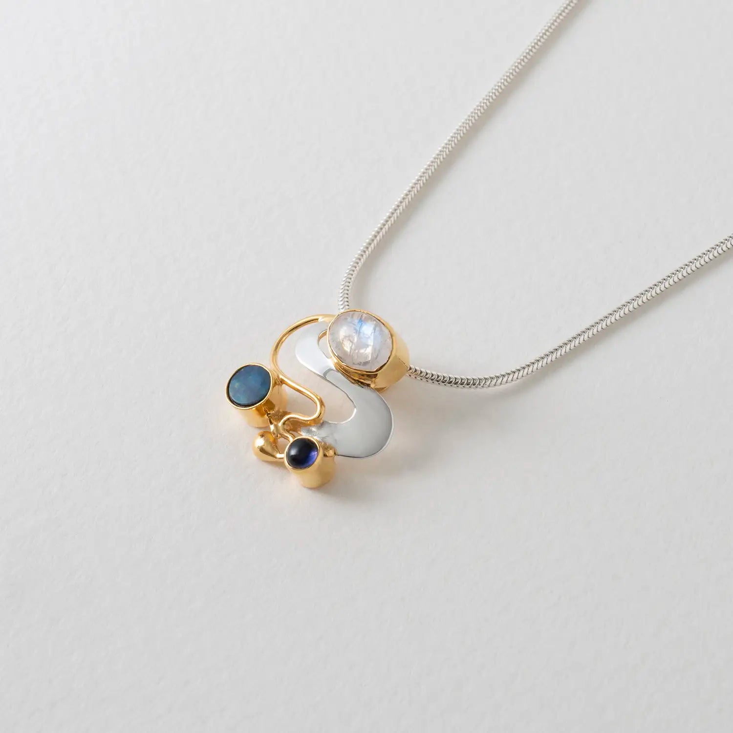 Unique silver necklace Monet art inspired pendant handmade sterling silver gold and gemstones