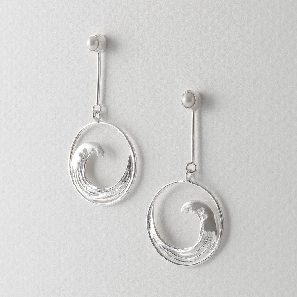 Paula Bolton Silver Jewellery - Hokusai Wave Pearl Earrings