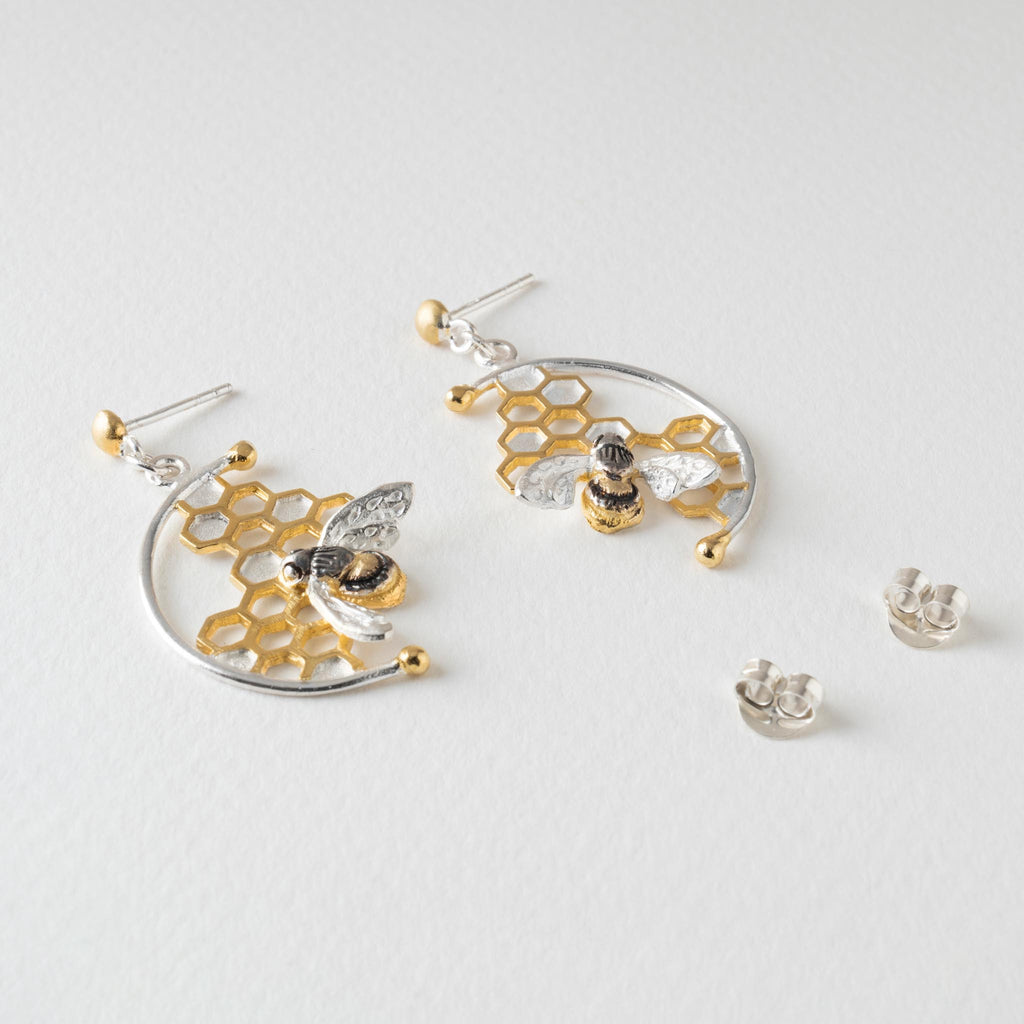 Paula Bolton Silver Jewellery - Honeycomb Bee Earrings