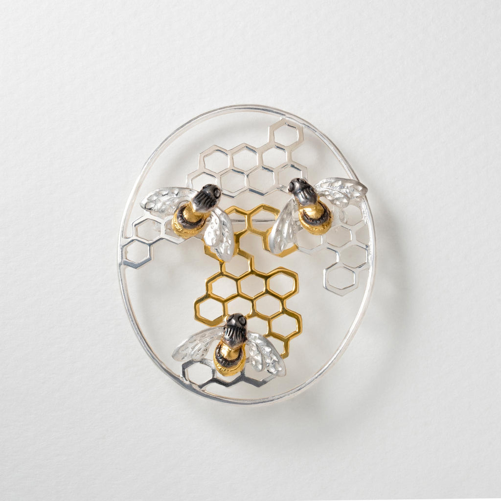 Paula Bolton Silver Jewellery - Honeycomb Bee Brooch