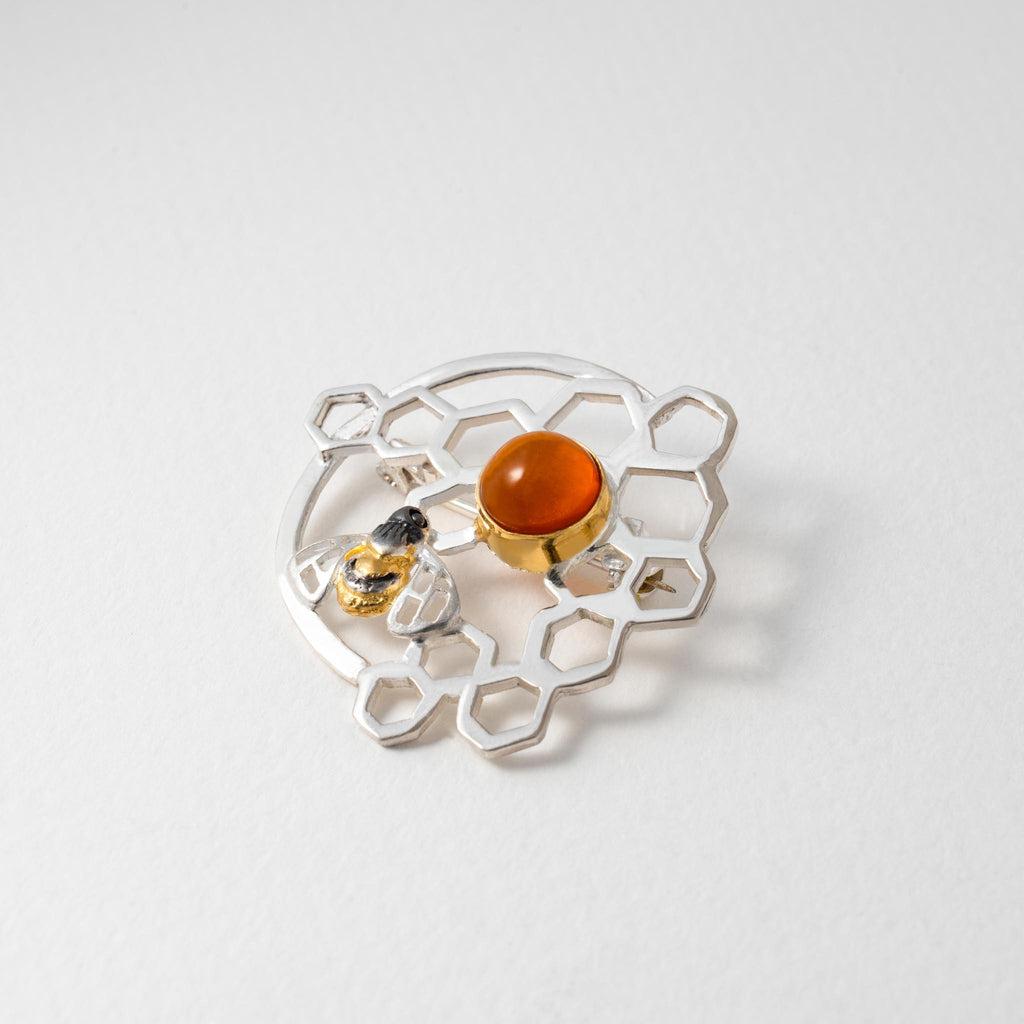 Paula Bolton Silver Jewellery - Honeycomb Bee Designer Brooch