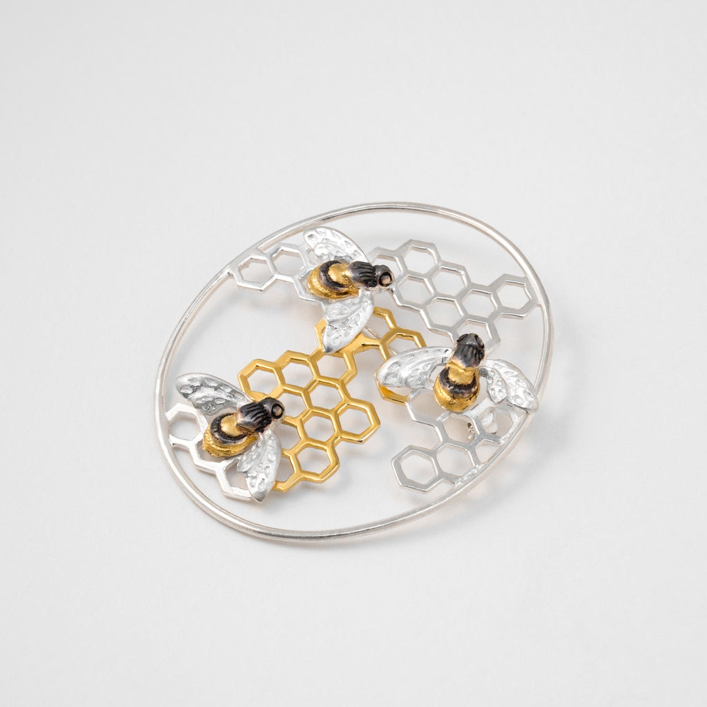 Paula Bolton Silver Jewellery - Honeycomb Bee Brooch