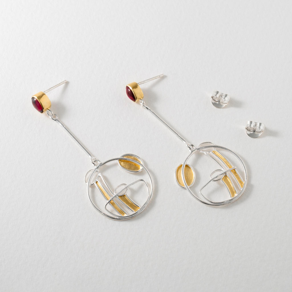 Paula Bolton Silver Jewellery - Mackintosh Art Nouveau Garnet Earrings