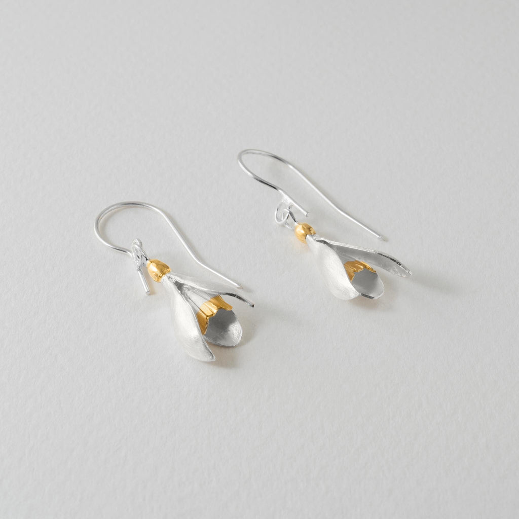 Paula Bolton Silver Jewellery - Snowdrop Flower Hook Earrings