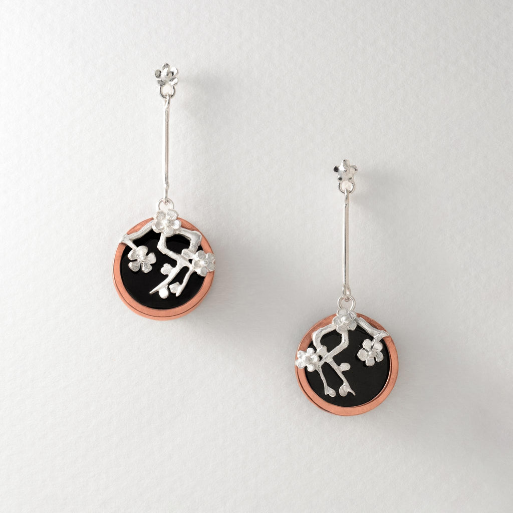 Paula Bolton Silver Jewellery - Japanese Urushi Cherry Blossom Earrings