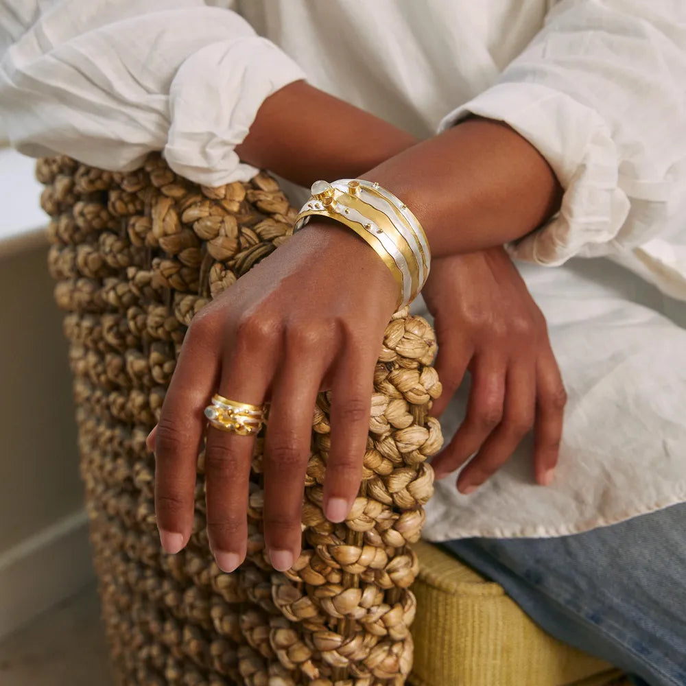 Jupiter ring and bracelet in 925 silver, 18ct gold, pearl and citrine.