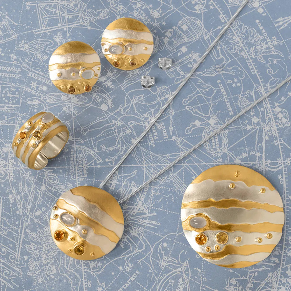 Gold and Silver Paula Bolton Jupier Jewellery Collection with Novembers birthstone Citrine.