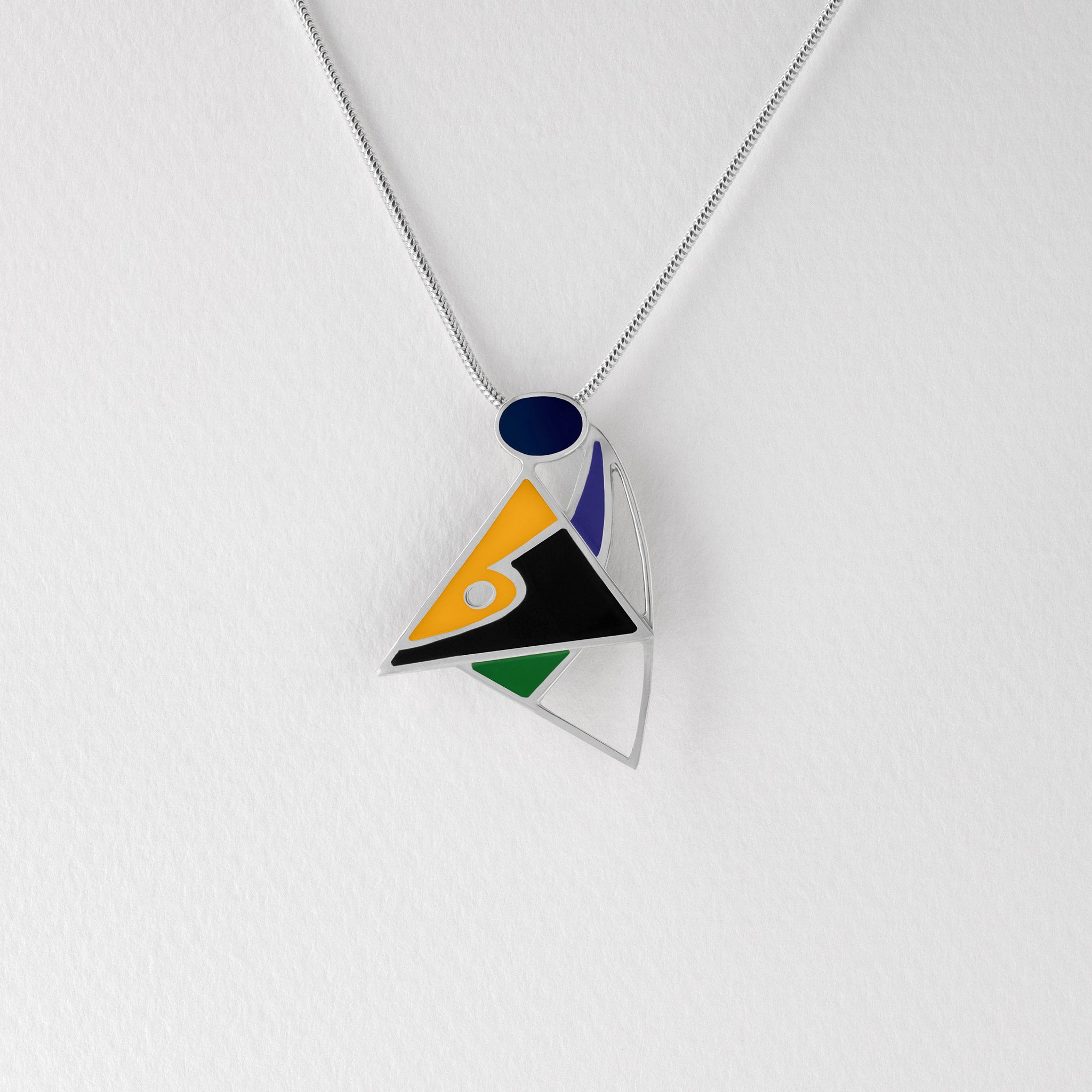 Picasso surrealist sterling silver and colourful resin necklace