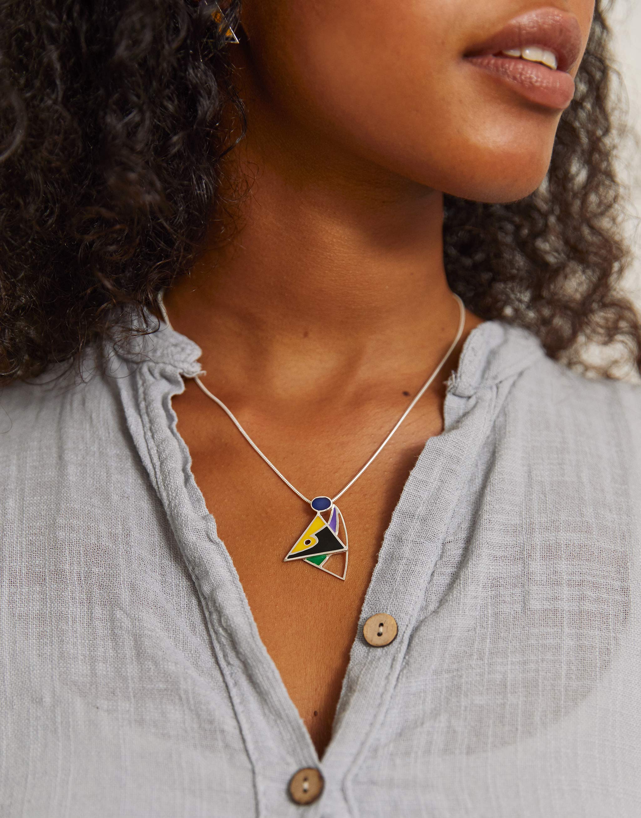 Picasso surrealist colourful resin and silver handmade necklace
